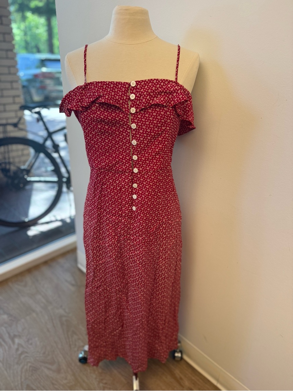 Christy Dawn Women’s Winona Dress in Carmine Meadow Red Floral Midi Sundress L